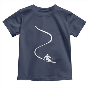 Skiing Toddler T Shirt Skier With Tracks In Deep Powder Snow Freeride Gift TS10 Navy Print Your Wear