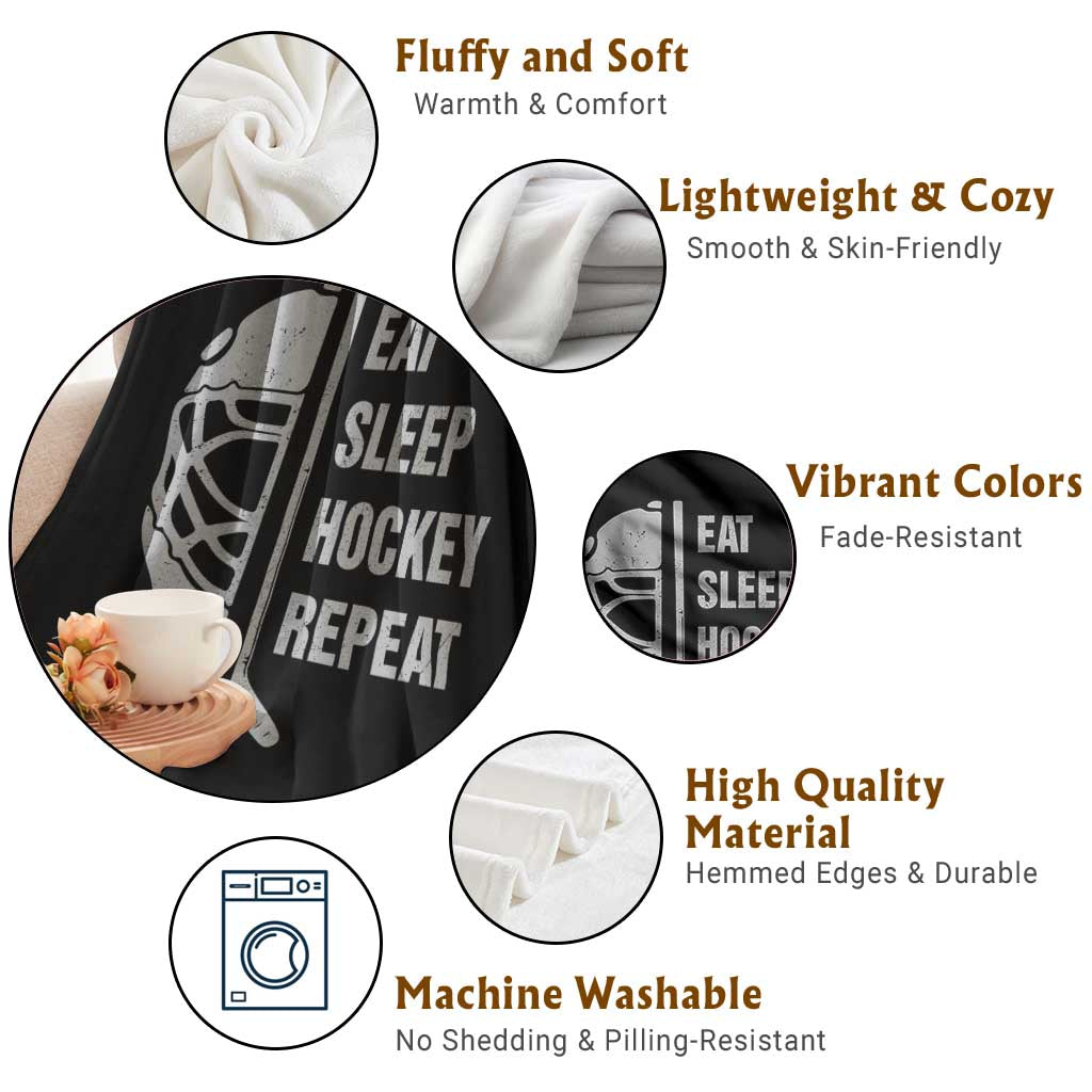 Ice Hockey Player Throw Blanket Funny Eat Sleep Hockey Repeat Sport Fan TS10 Print Your Wear