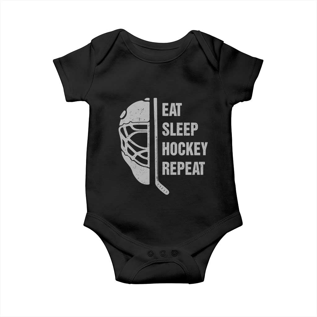 Ice Hockey Player Baby Onesie Funny Eat Sleep Hockey Repeat Sport Fan TS10 Black Print Your Wear