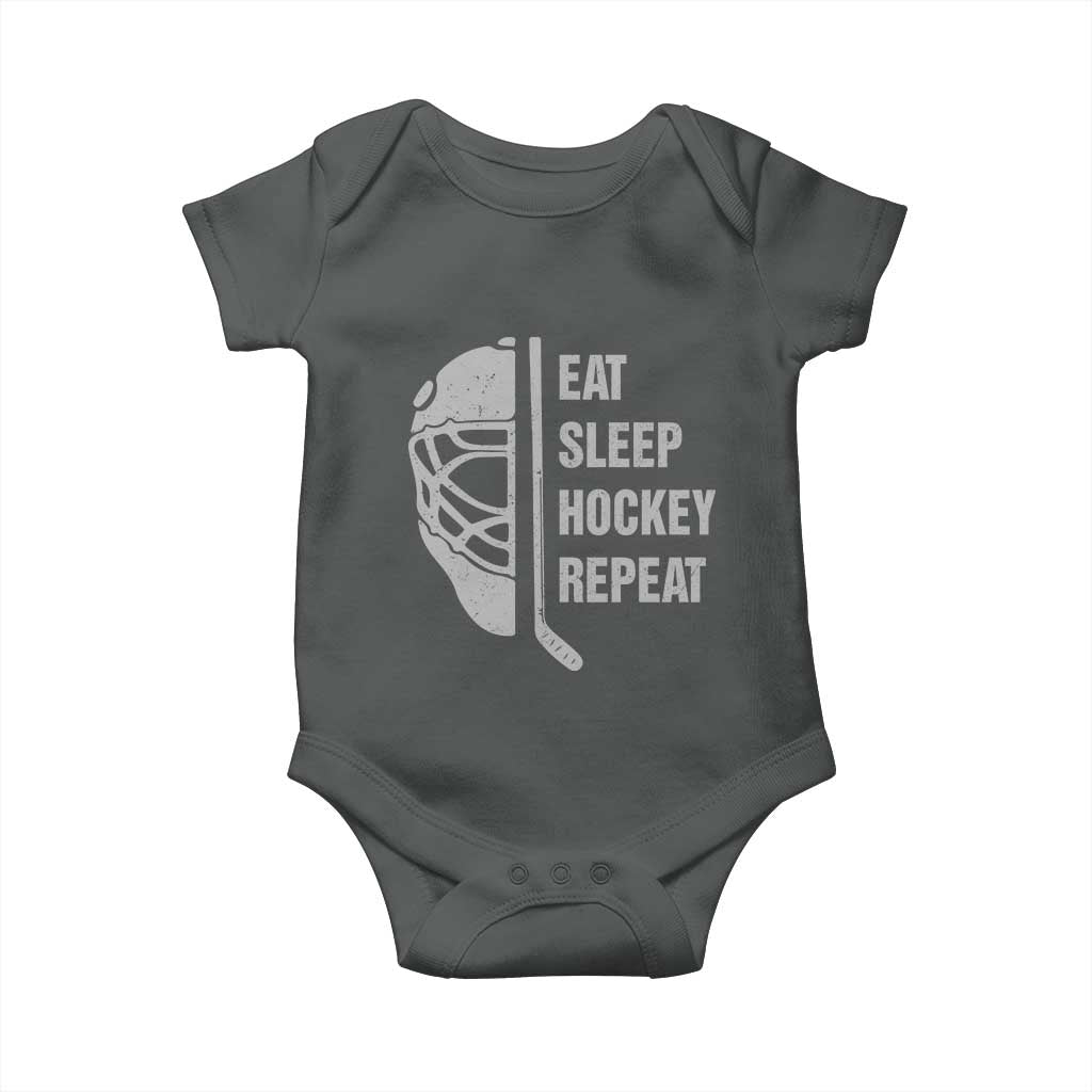 Ice Hockey Player Baby Onesie Funny Eat Sleep Hockey Repeat Sport Fan TS10 Dark Heather Print Your Wear
