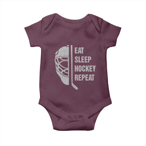 Ice Hockey Player Baby Onesie Funny Eat Sleep Hockey Repeat Sport Fan TS10 Maroon Print Your Wear
