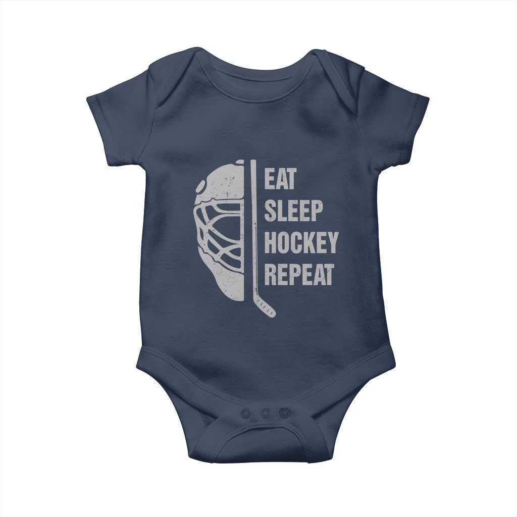 Ice Hockey Player Baby Onesie Funny Eat Sleep Hockey Repeat Sport Fan TS10 Navy Print Your Wear