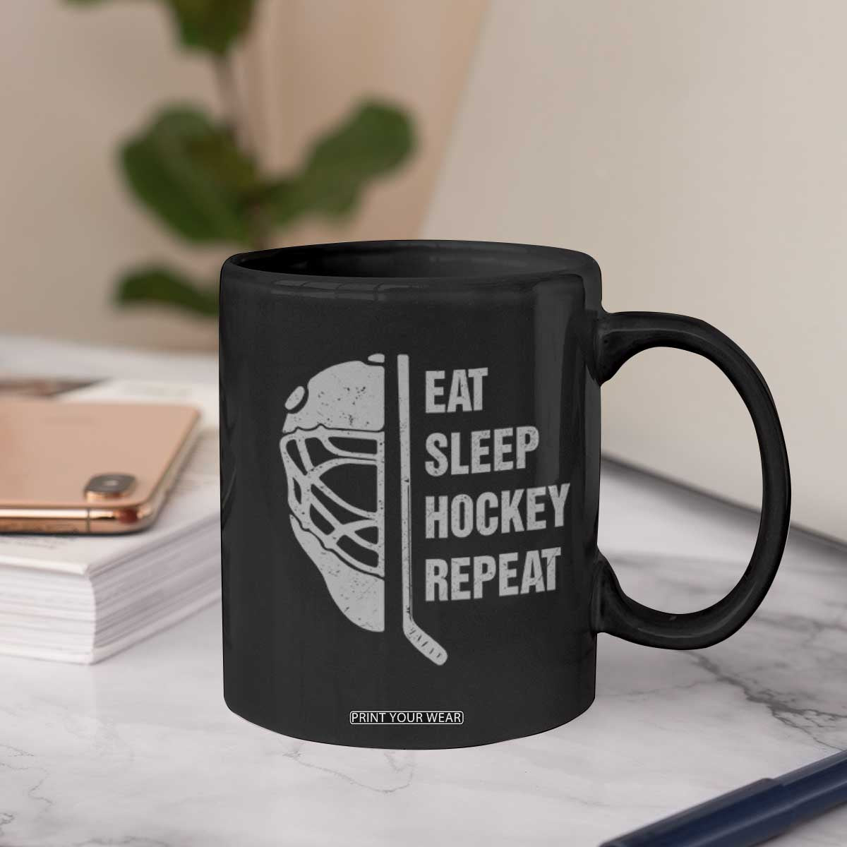 Ice Hockey Player Coffee Mug Funny Eat Sleep Hockey Repeat Sport Fan TS10 Print Your Wear