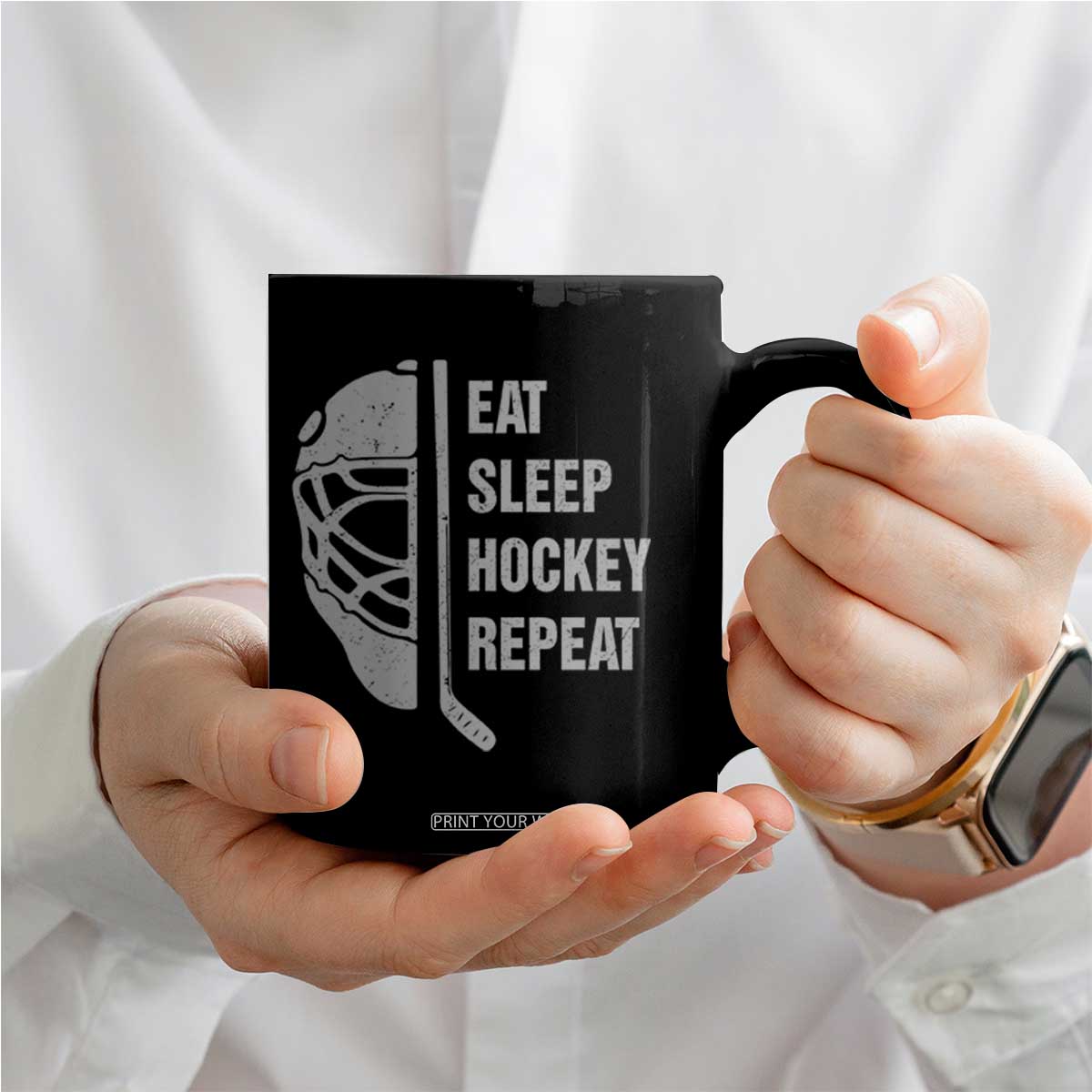 Ice Hockey Player Coffee Mug Funny Eat Sleep Hockey Repeat Sport Fan TS10 Print Your Wear