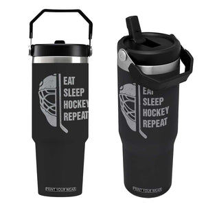 Ice Hockey Player Flip Straw Tumbler Funny Eat Sleep Hockey Repeat Sport Fan TS10 One Size: 30 oz Black Print Your Wear