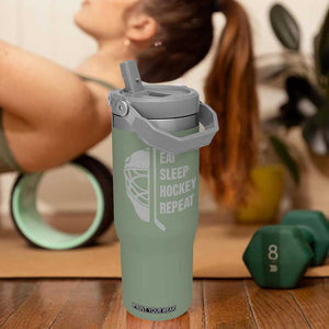 Ice Hockey Player Flip Straw Tumbler Funny Eat Sleep Hockey Repeat Sport Fan TS10 One Size: 30 oz Moss Green Print Your Wear