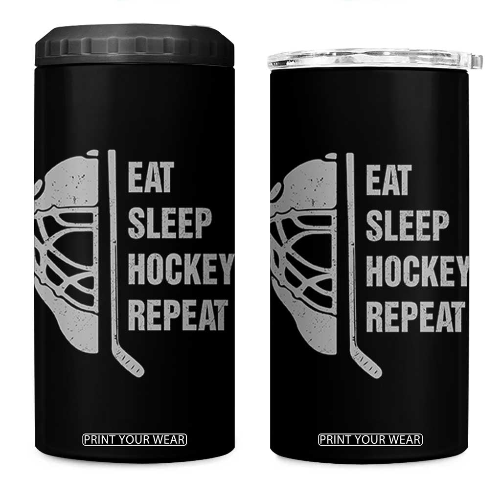 Ice Hockey Player 4 in 1 Can Cooler Tumbler Funny Eat Sleep Hockey Repeat Sport Fan TS10 One Size: 16 oz Black Print Your Wear