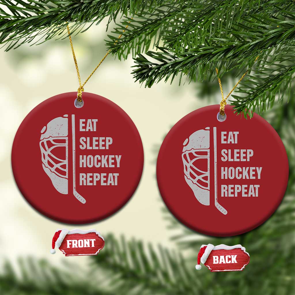 Ice Hockey Player Christmas Ornament Funny Eat Sleep Hockey Repeat Sport Fan TS10 Circle Red Print Your Wear