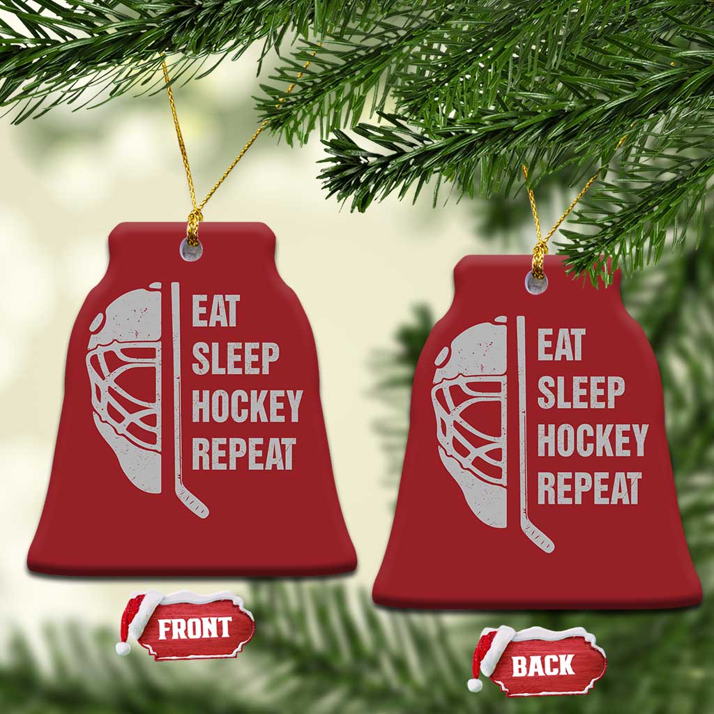 Ice Hockey Player Christmas Ornament Funny Eat Sleep Hockey Repeat Sport Fan TS10 Bell Flake Red Print Your Wear