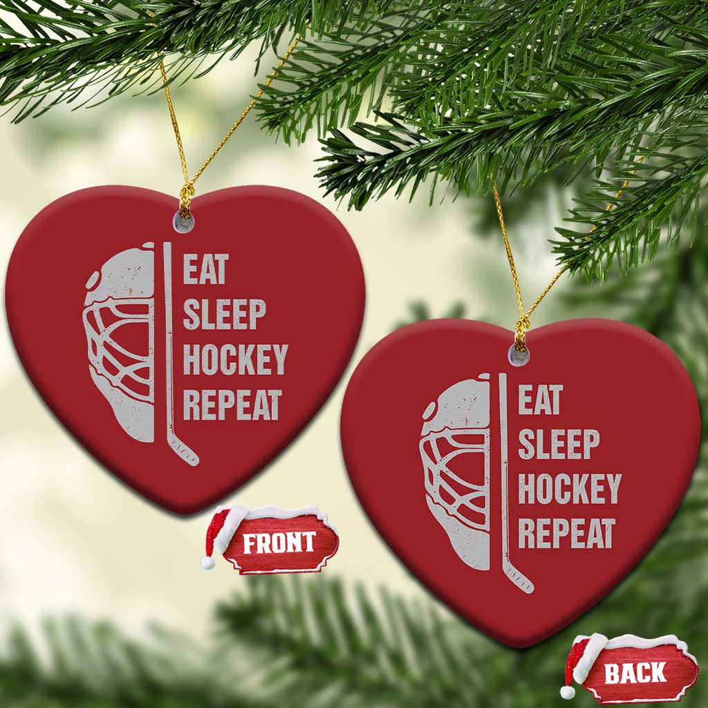 Ice Hockey Player Christmas Ornament Funny Eat Sleep Hockey Repeat Sport Fan TS10 Heart Red Print Your Wear