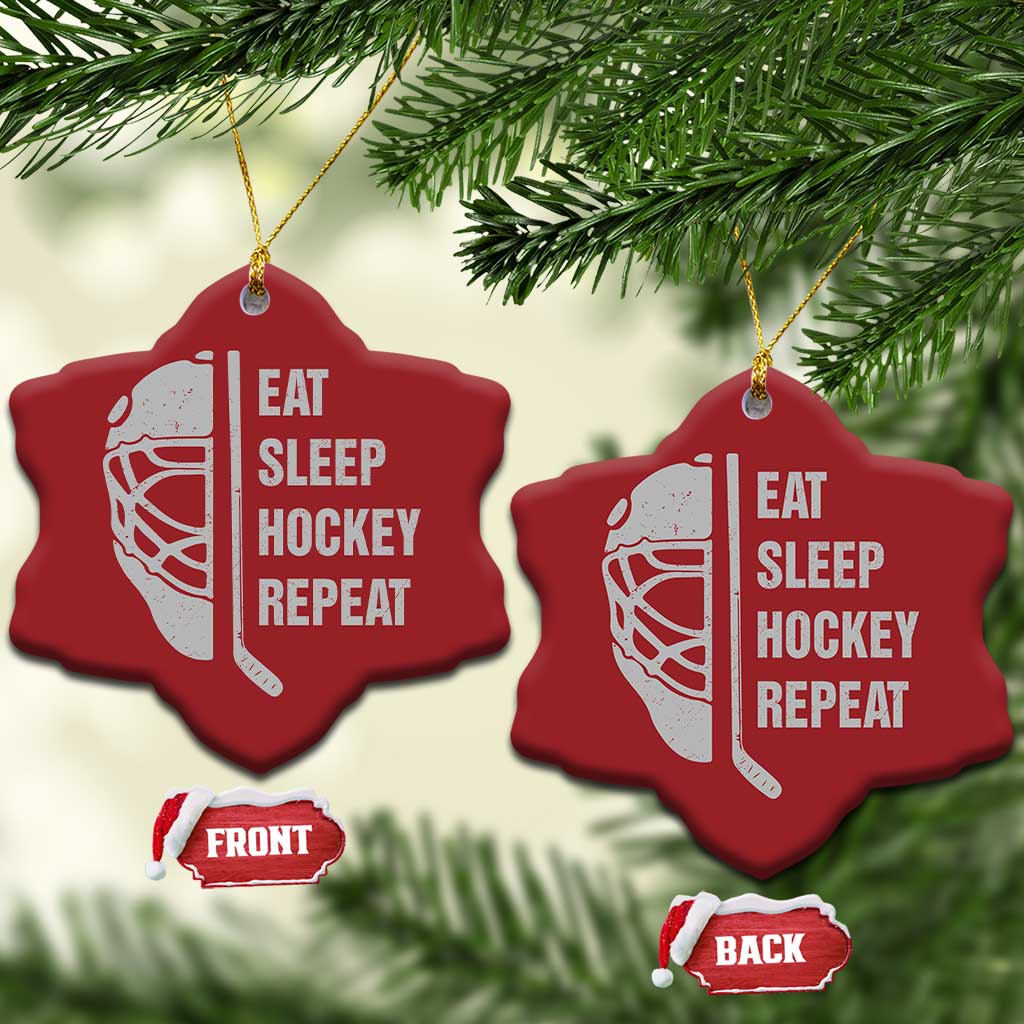 Ice Hockey Player Christmas Ornament Funny Eat Sleep Hockey Repeat Sport Fan TS10 Snow Flake Red Print Your Wear