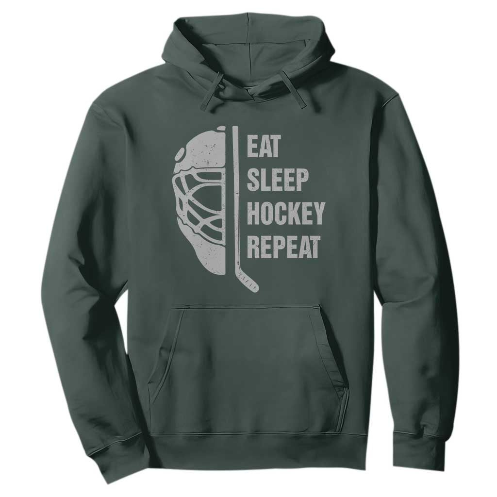 Ice Hockey Player Hoodie Funny Eat Sleep Hockey Repeat Sport Fan TS10 Dark Forest Green Print Your Wear