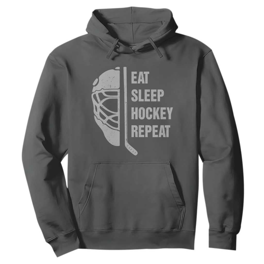 Ice Hockey Player Hoodie Funny Eat Sleep Hockey Repeat Sport Fan TS10 Dark Heather Print Your Wear