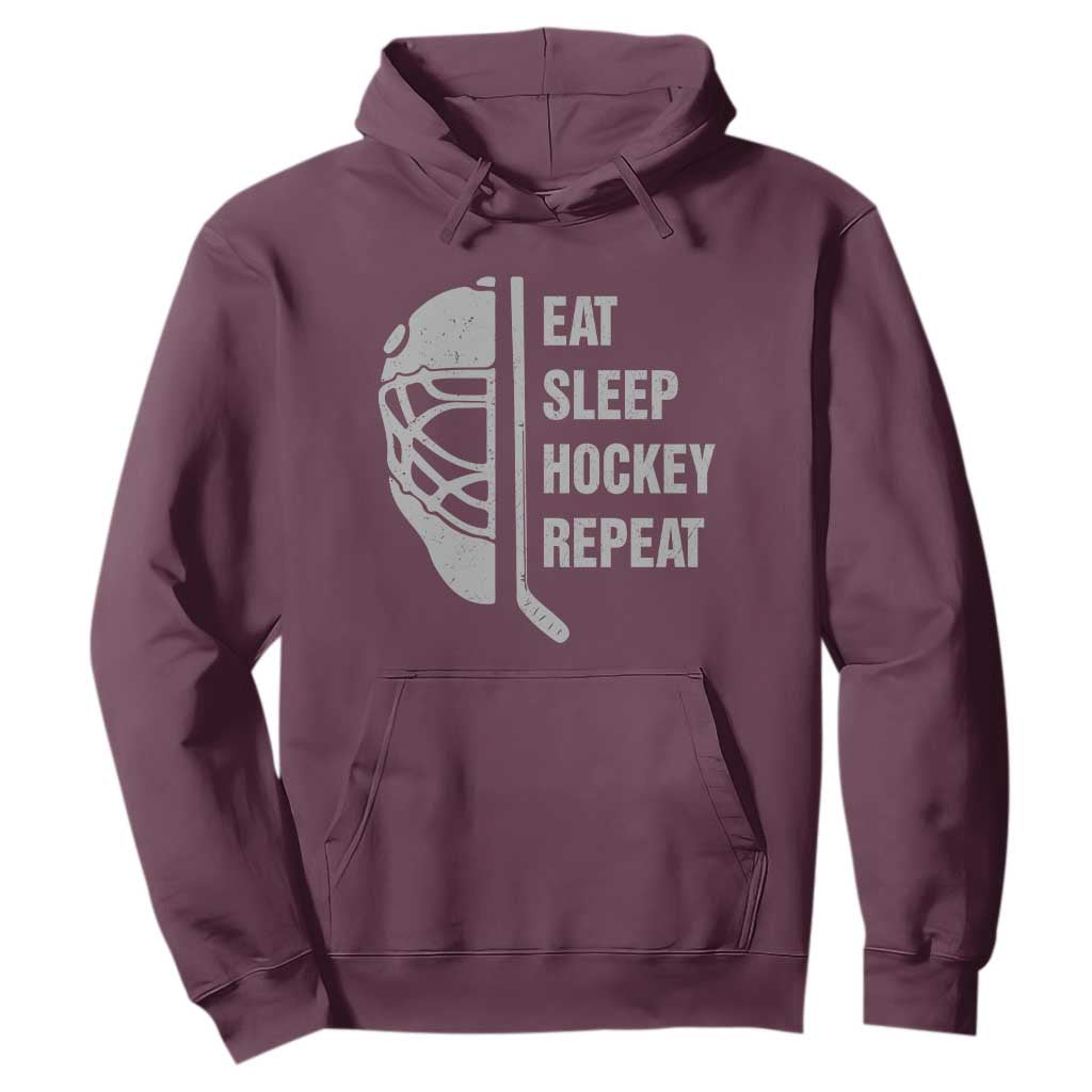 Ice Hockey Player Hoodie Funny Eat Sleep Hockey Repeat Sport Fan TS10 Maroon Print Your Wear
