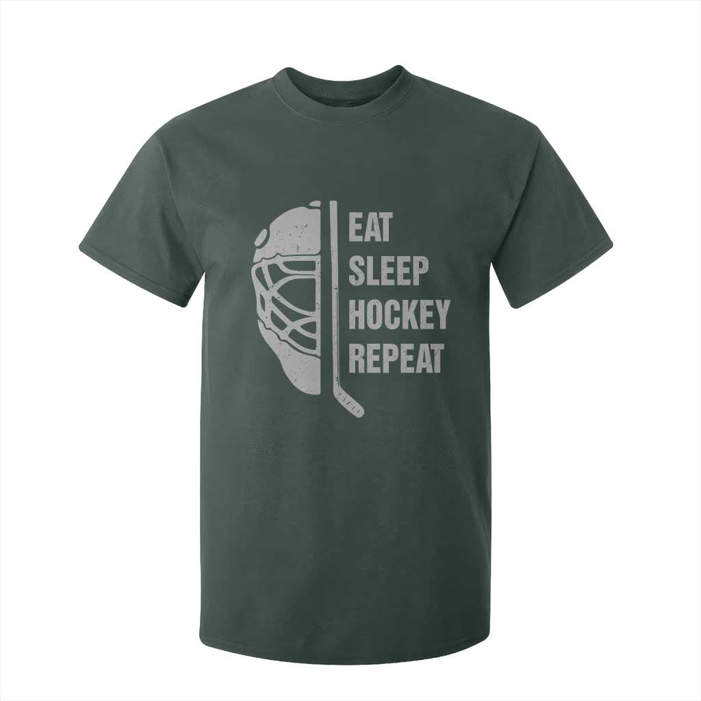 Ice Hockey Player T Shirt For Kid Funny Eat Sleep Hockey Repeat Sport Fan TS10 Dark Forest Green Print Your Wear