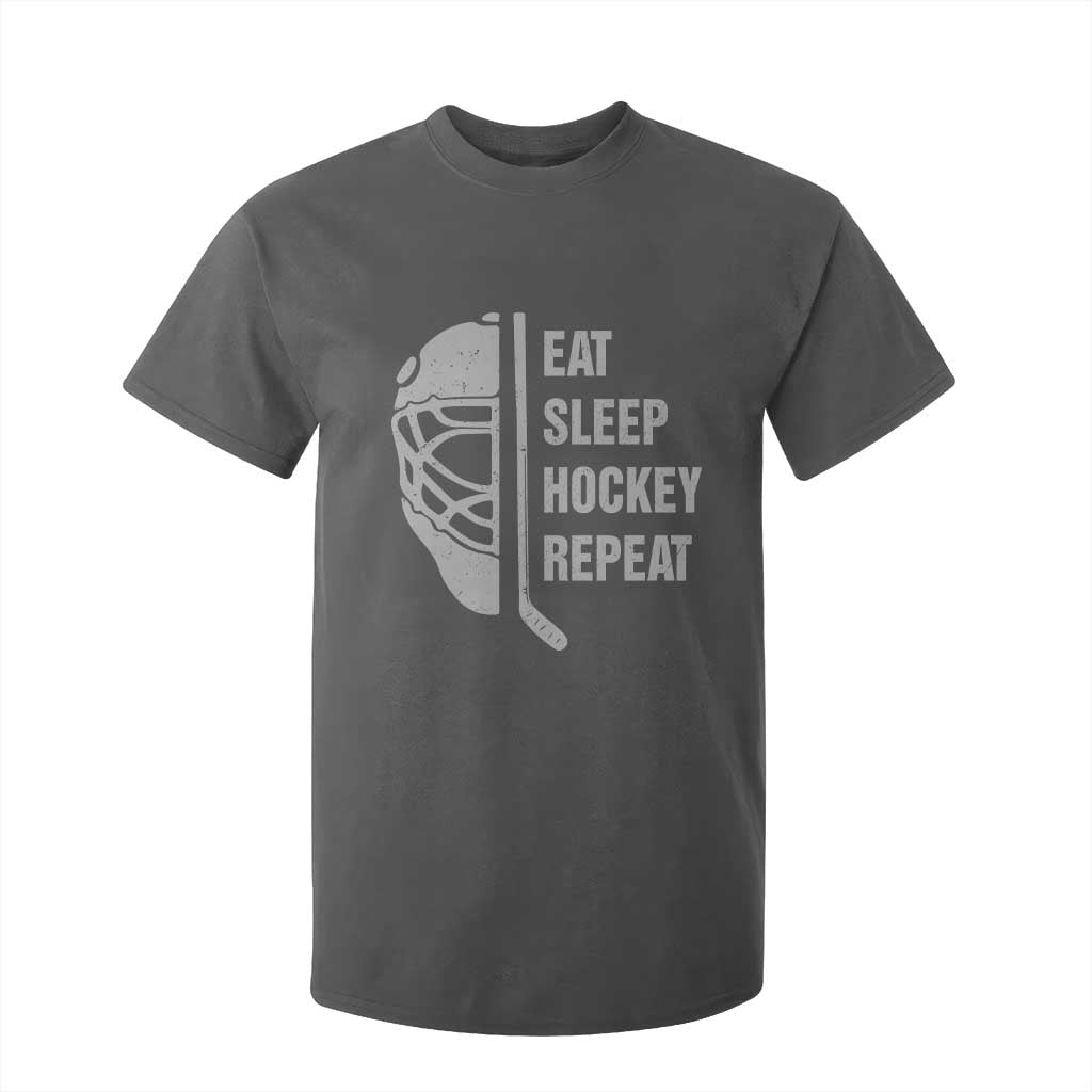 Ice Hockey Player T Shirt For Kid Funny Eat Sleep Hockey Repeat Sport Fan TS10 Dark Heather Print Your Wear