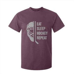 Ice Hockey Player T Shirt For Kid Funny Eat Sleep Hockey Repeat Sport Fan TS10 Maroon Print Your Wear
