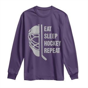 Ice Hockey Player Long Sleeve Shirt Funny Eat Sleep Hockey Repeat Sport Fan TS10 Purple Print Your Wear