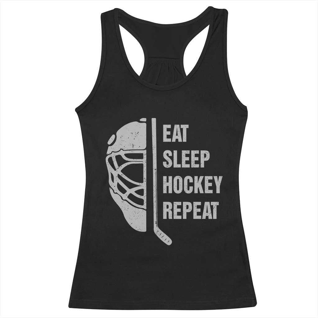 Ice Hockey Player Racerback Tank Top Funny Eat Sleep Hockey Repeat Sport Fan TS10 Black Print Your Wear