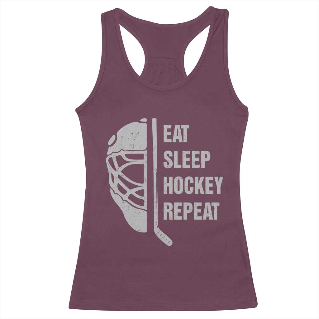 Ice Hockey Player Racerback Tank Top Funny Eat Sleep Hockey Repeat Sport Fan TS10 Maroon Print Your Wear