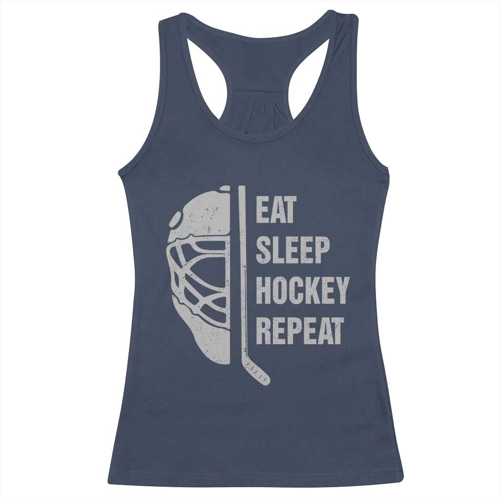 Ice Hockey Player Racerback Tank Top Funny Eat Sleep Hockey Repeat Sport Fan TS10 Navy Print Your Wear