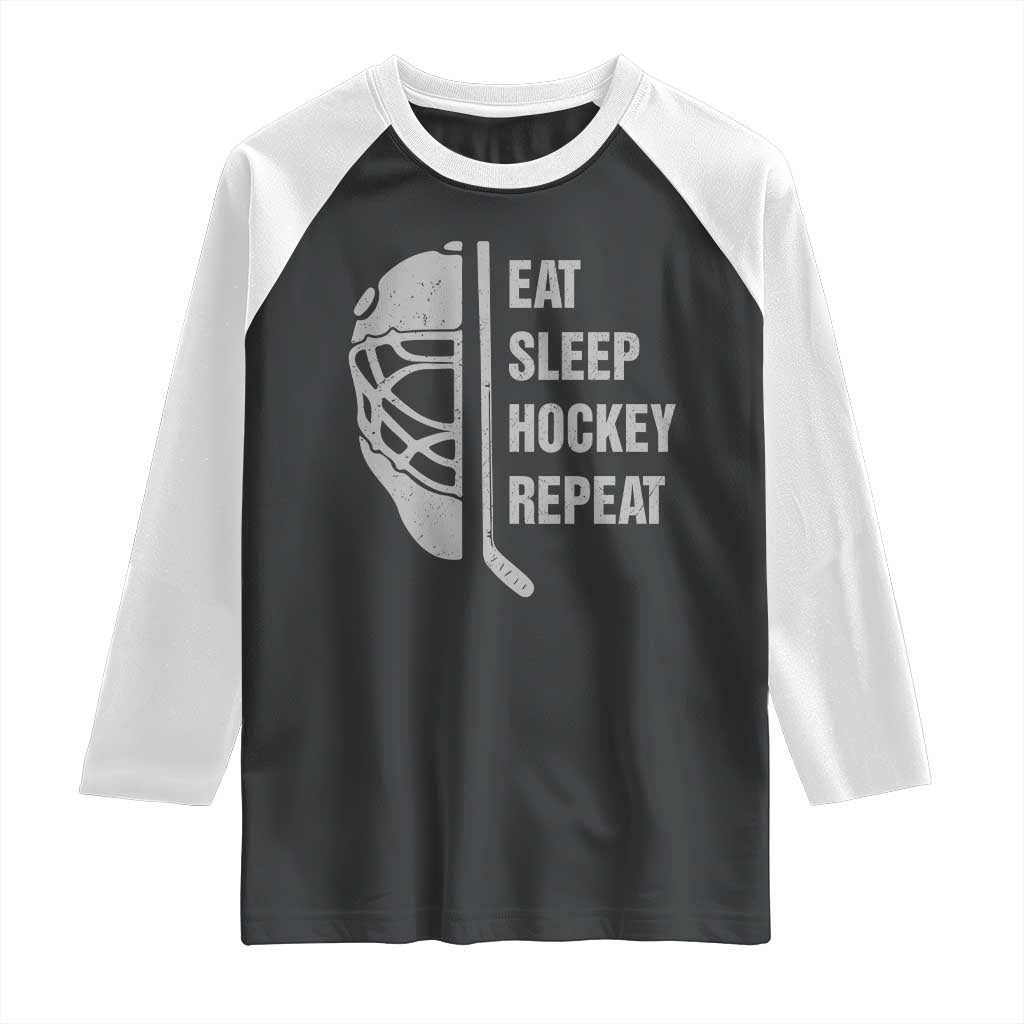 Ice Hockey Player Raglan Shirt Funny Eat Sleep Hockey Repeat Sport Fan TS10 Black White Print Your Wear