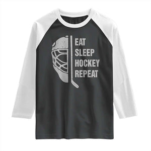 Ice Hockey Player Raglan Shirt Funny Eat Sleep Hockey Repeat Sport Fan TS10 Black White Print Your Wear