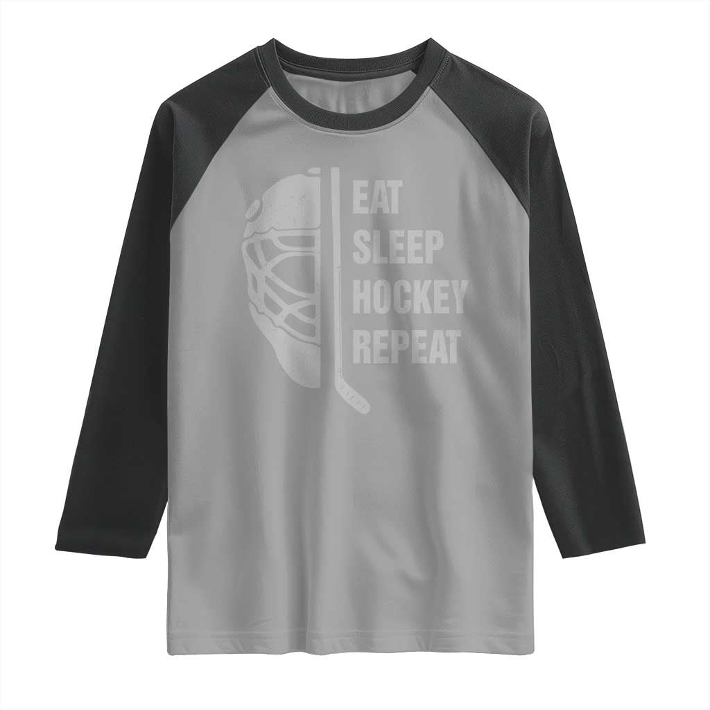 Ice Hockey Player Raglan Shirt Funny Eat Sleep Hockey Repeat Sport Fan TS10 Sport Gray Black Print Your Wear