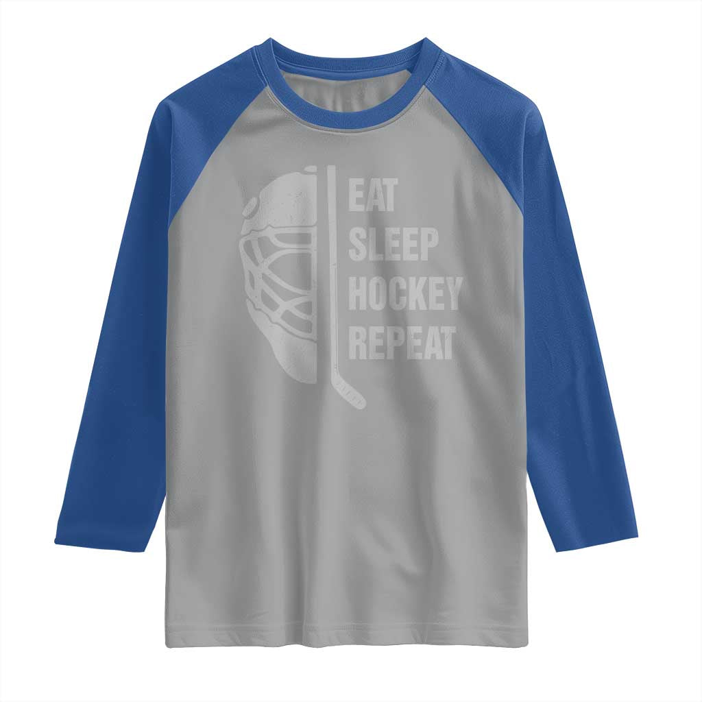 Ice Hockey Player Raglan Shirt Funny Eat Sleep Hockey Repeat Sport Fan TS10 Sport Gray Royal Print Your Wear