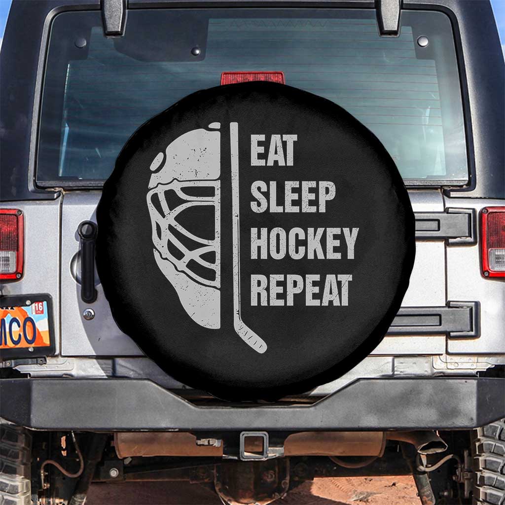 Ice Hockey Player Spare Tire Cover Funny Eat Sleep Hockey Repeat Sport Fan TS10 No hole Black Print Your Wear