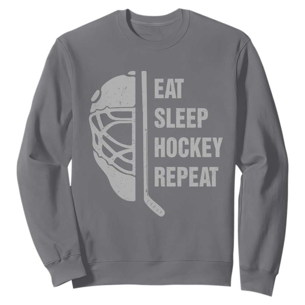 Ice Hockey Player Sweatshirt Funny Eat Sleep Hockey Repeat Sport Fan TS10 Charcoal Print Your Wear