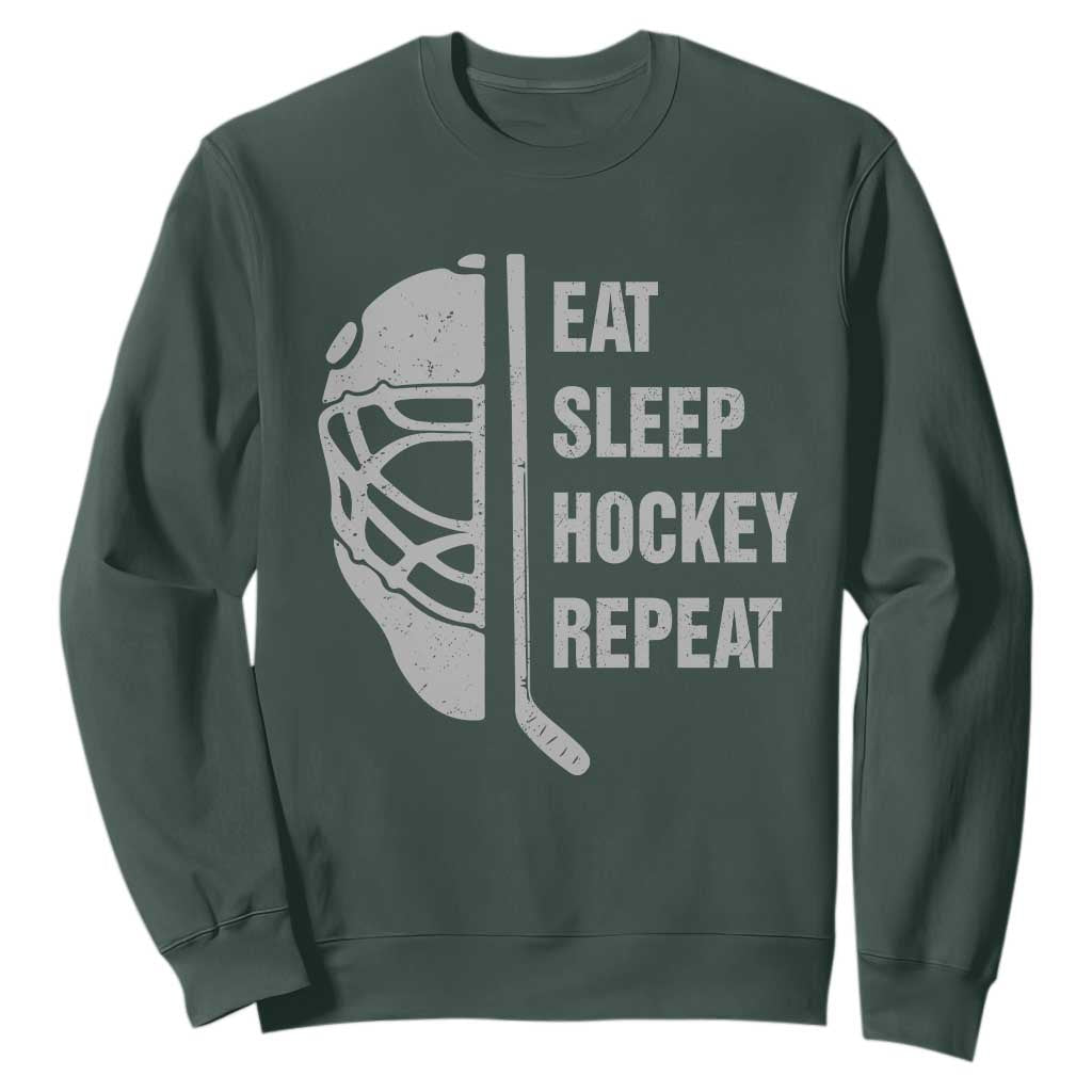 Ice Hockey Player Sweatshirt Funny Eat Sleep Hockey Repeat Sport Fan TS10 Dark Forest Green Print Your Wear