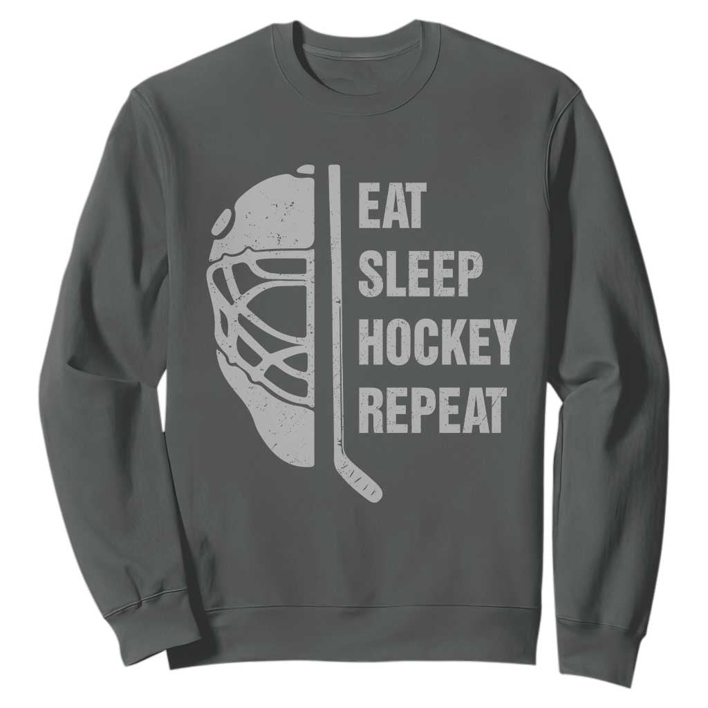 Ice Hockey Player Sweatshirt Funny Eat Sleep Hockey Repeat Sport Fan TS10 Dark Heather Print Your Wear