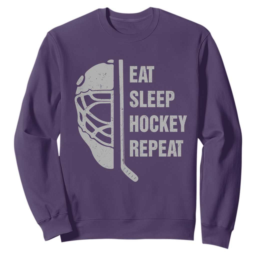 Ice Hockey Player Sweatshirt Funny Eat Sleep Hockey Repeat Sport Fan TS10 Purple Print Your Wear