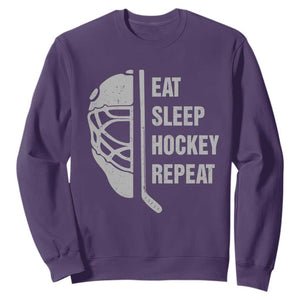 Ice Hockey Player Sweatshirt Funny Eat Sleep Hockey Repeat Sport Fan TS10 Purple Print Your Wear