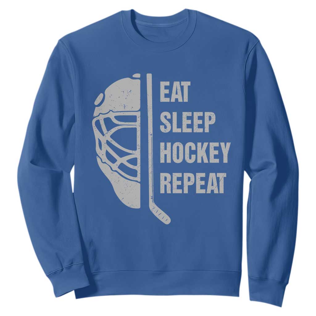 Ice Hockey Player Sweatshirt Funny Eat Sleep Hockey Repeat Sport Fan TS10 Royal Blue Print Your Wear