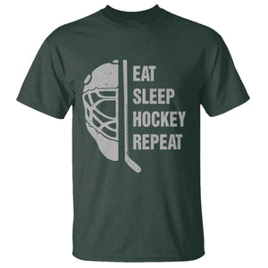 Ice Hockey Player T Shirt Funny Eat Sleep Hockey Repeat Sport Fan TS10 Dark Forest Green Print Your Wear