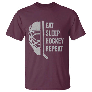 Ice Hockey Player T Shirt Funny Eat Sleep Hockey Repeat Sport Fan TS10 Maroon Print Your Wear