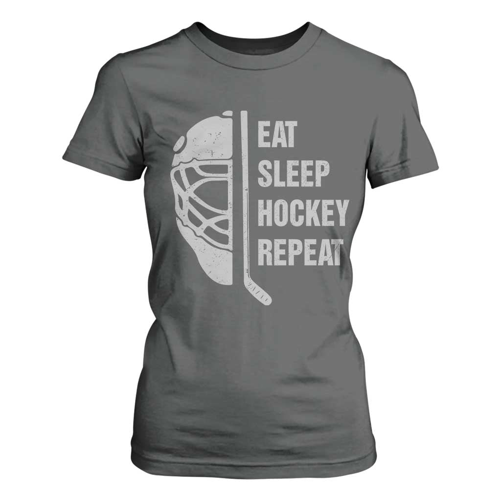 Ice Hockey Player T Shirt For Women Funny Eat Sleep Hockey Repeat Sport Fan TS10 Dark Heather Print Your Wear
