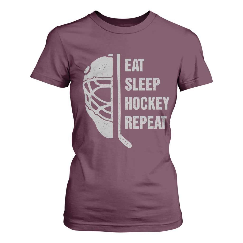 Ice Hockey Player T Shirt For Women Funny Eat Sleep Hockey Repeat Sport Fan TS10 Maroon Print Your Wear