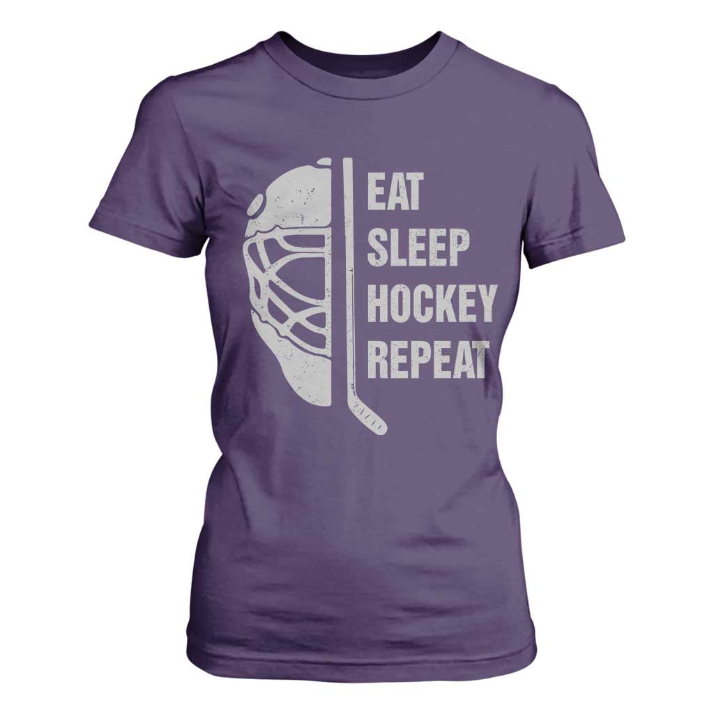 Ice Hockey Player T Shirt For Women Funny Eat Sleep Hockey Repeat Sport Fan TS10 Purple Print Your Wear