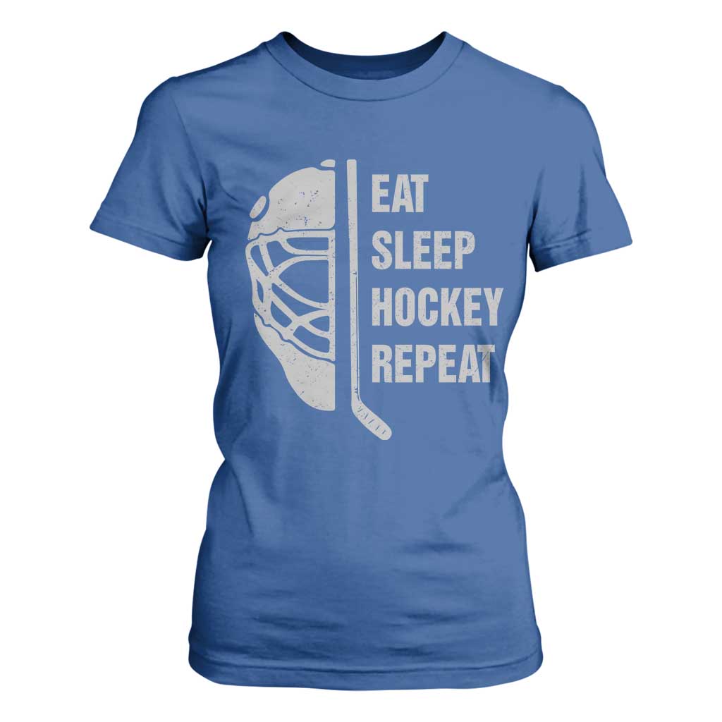 Ice Hockey Player T Shirt For Women Funny Eat Sleep Hockey Repeat Sport Fan TS10 Royal Blue Print Your Wear