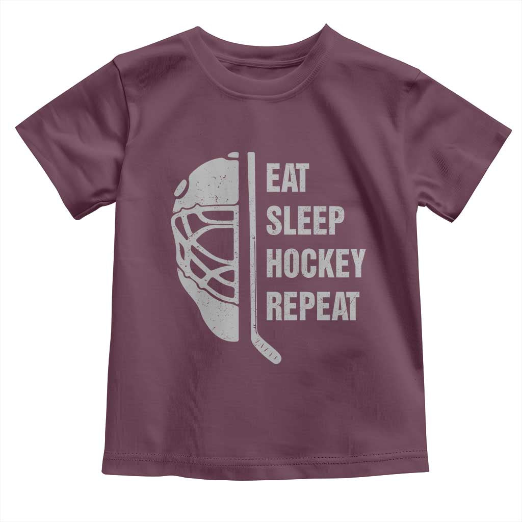 Ice Hockey Player Toddler T Shirt Funny Eat Sleep Hockey Repeat Sport Fan TS10 Maroon Print Your Wear