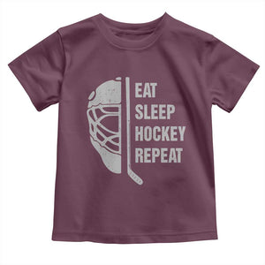 Ice Hockey Player Toddler T Shirt Funny Eat Sleep Hockey Repeat Sport Fan TS10 Maroon Print Your Wear