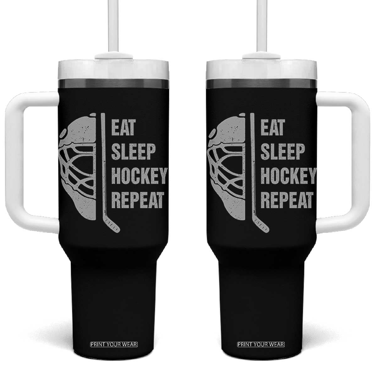 Ice Hockey Player Tumbler With Handle Funny Eat Sleep Hockey Repeat Sport Fan - Print Your Wear