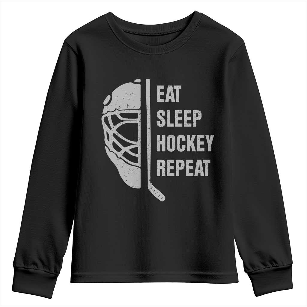 Ice Hockey Player Youth Sweatshirt Funny Eat Sleep Hockey Repeat Sport Fan TS10 Black Print Your Wear