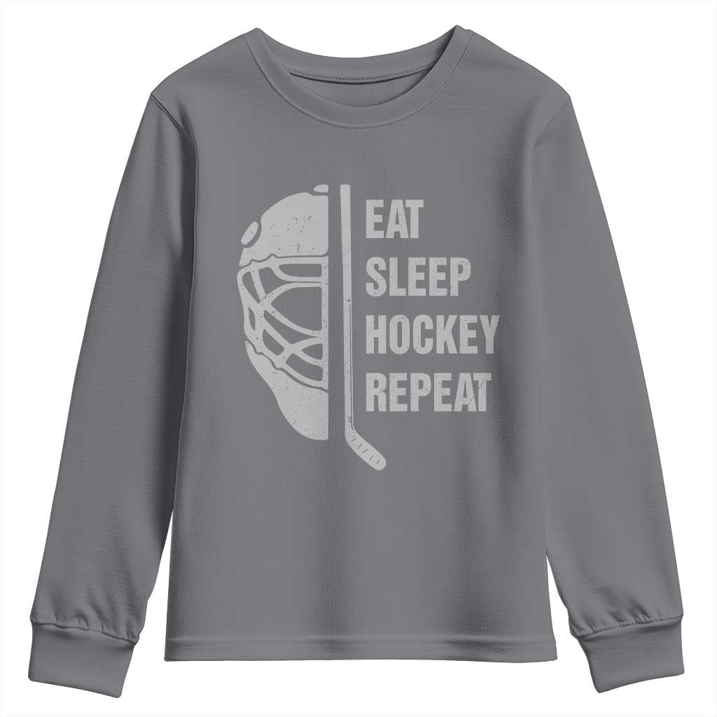Ice Hockey Player Youth Sweatshirt Funny Eat Sleep Hockey Repeat Sport Fan TS10 Charcoal Print Your Wear