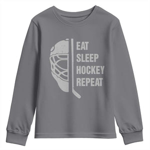 Ice Hockey Player Youth Sweatshirt Funny Eat Sleep Hockey Repeat Sport Fan TS10 Charcoal Print Your Wear