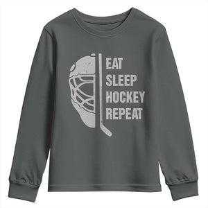 Ice Hockey Player Youth Sweatshirt Funny Eat Sleep Hockey Repeat Sport Fan TS10 Dark Heather Print Your Wear