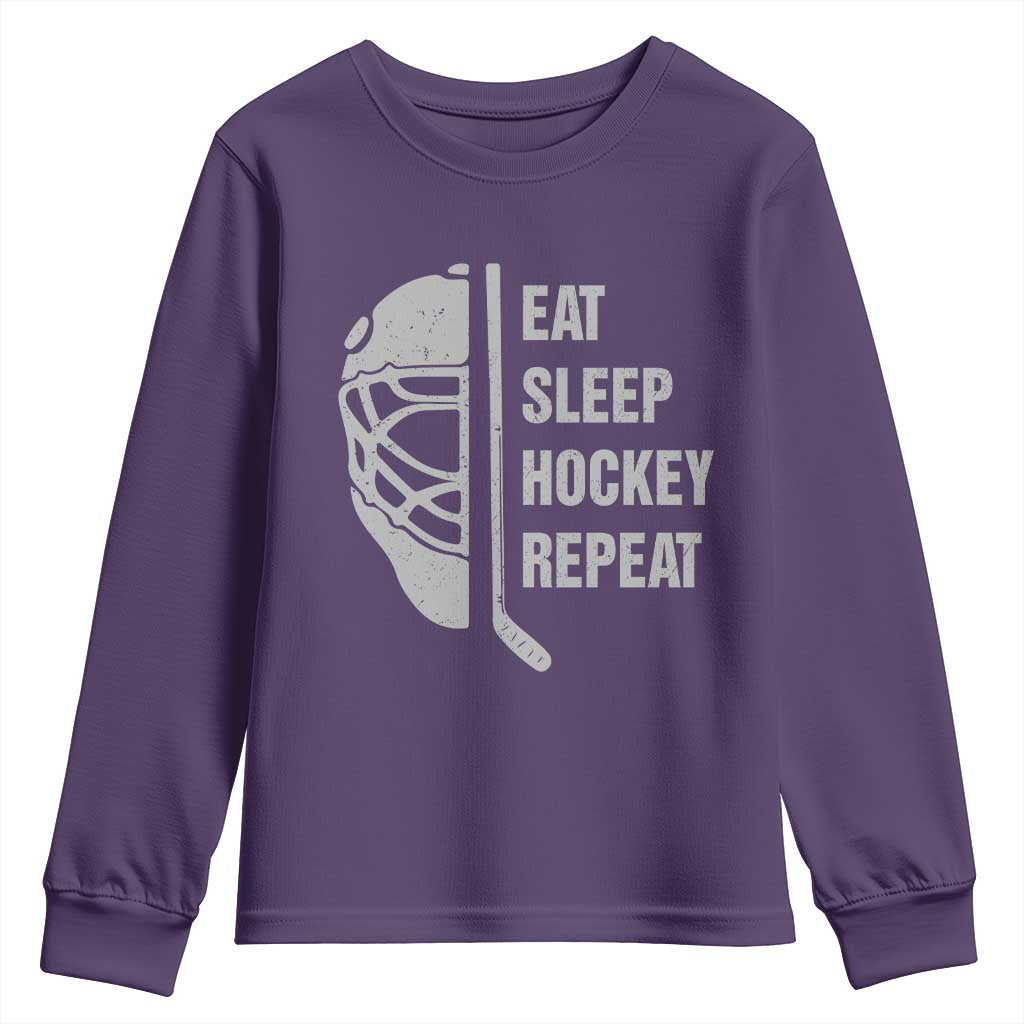 Ice Hockey Player Youth Sweatshirt Funny Eat Sleep Hockey Repeat Sport Fan TS10 Purple Print Your Wear